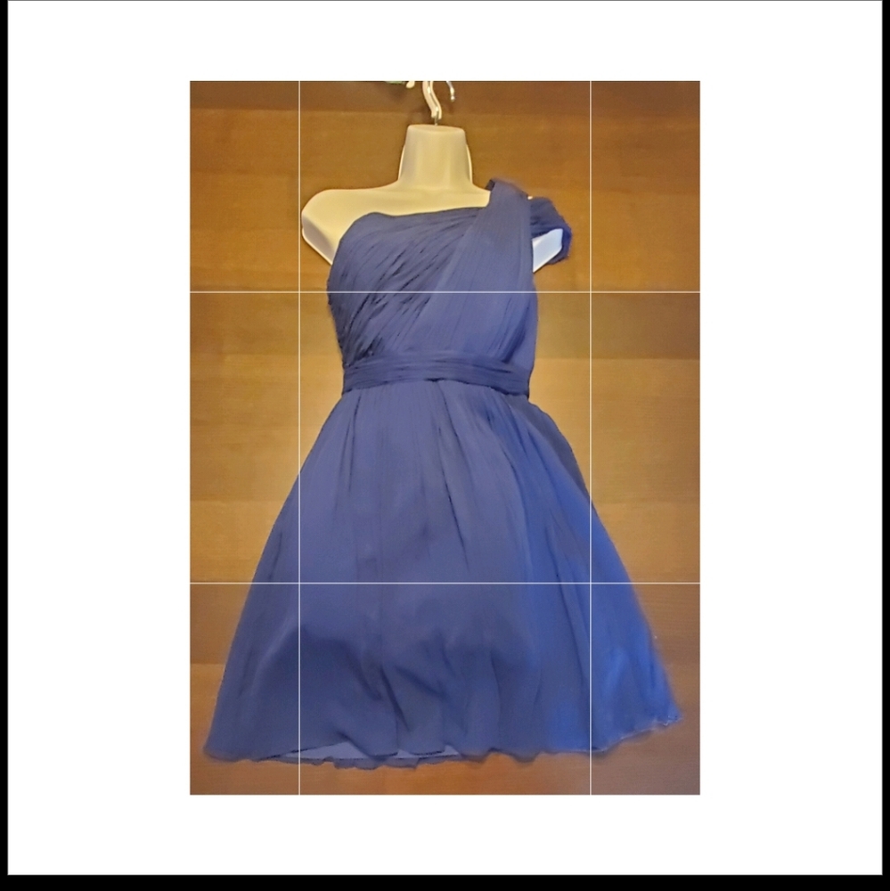Semi formal J. CREW dress. Navy blue, size 0. One shoulder